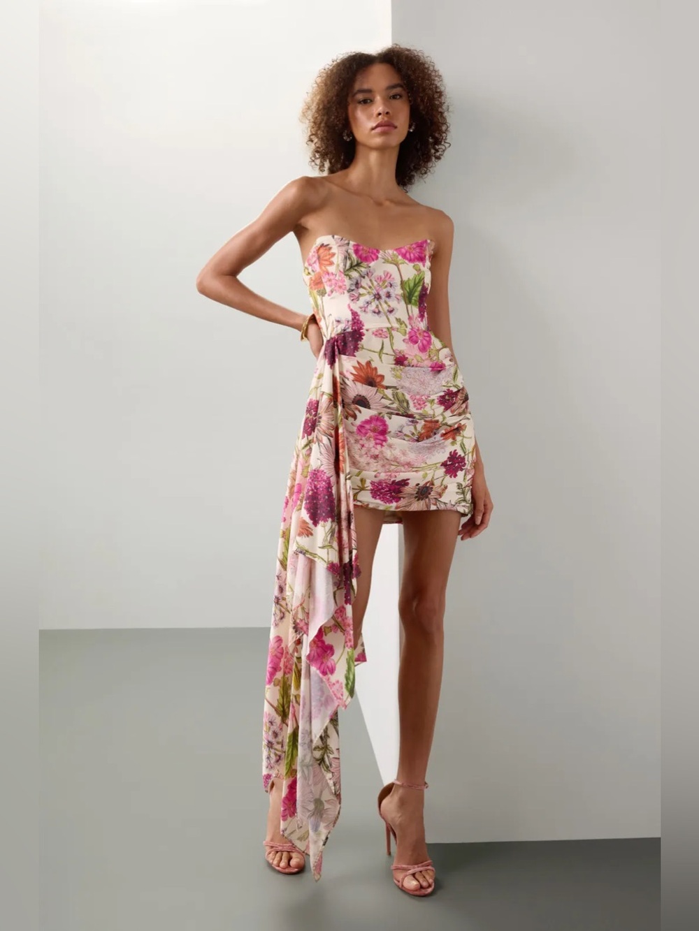 KATIE MAY “Chasing Dawn” Strapless Floral Mini Dress
